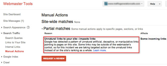 Sample Google Unnatural Links Manual Action