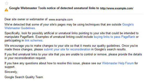 Google Unnatural Links Warning