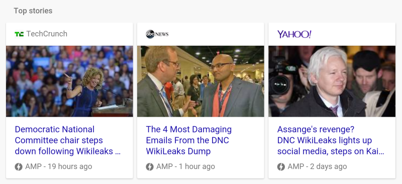 Google Mobile News Carousel featuring AMP content
