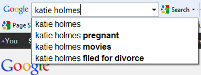 Katie Holmes divorce Google Suggest example