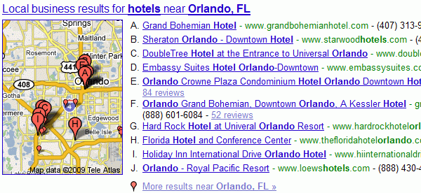 Orlando hotels in Google Local