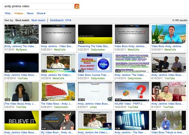Bing New Video Search Results Example 2