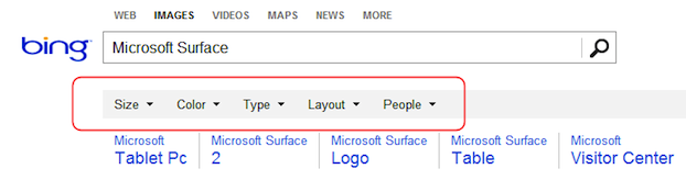 Bing Image Search Filters